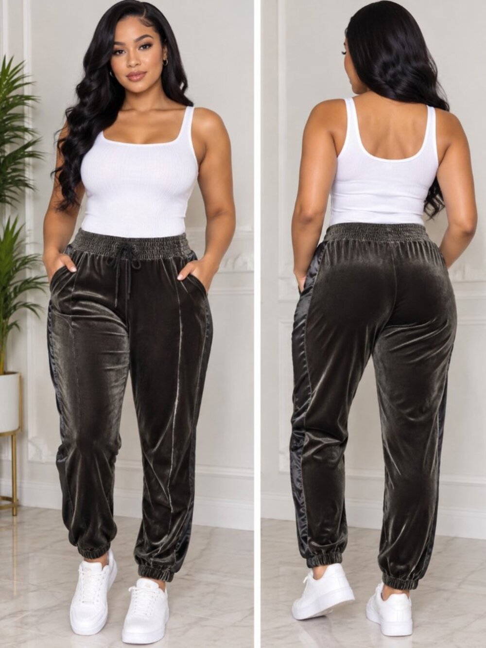 New York& Company Women's Velour Dark Green Jogger Pants Size Large Casual Pants